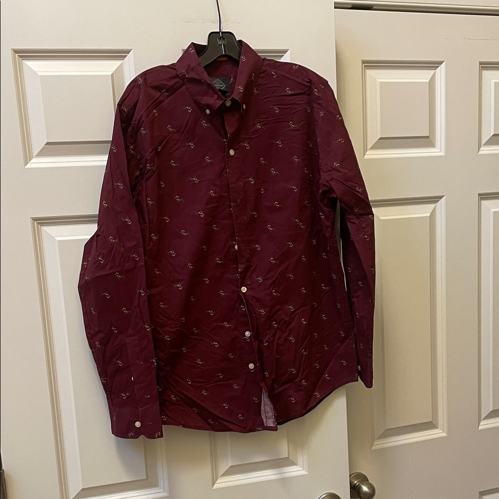 St. John's Bay Men's Maroon Printed Button-Down Shirt